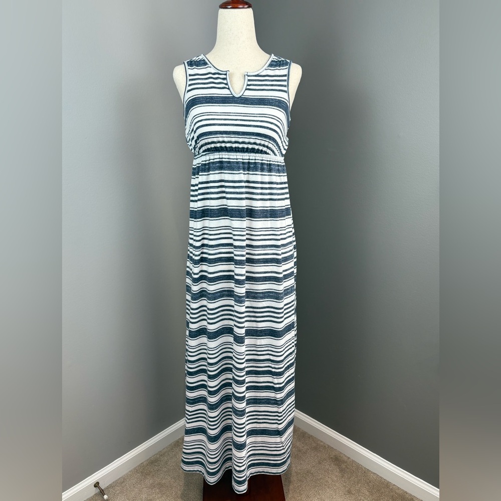Sonoma Empire Waist Maxi Dress Size XS Petite Coastal Blue White Stripes Comfy